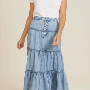 Maurices Blue Maxi Tiered Skirt Casual Resort Wear